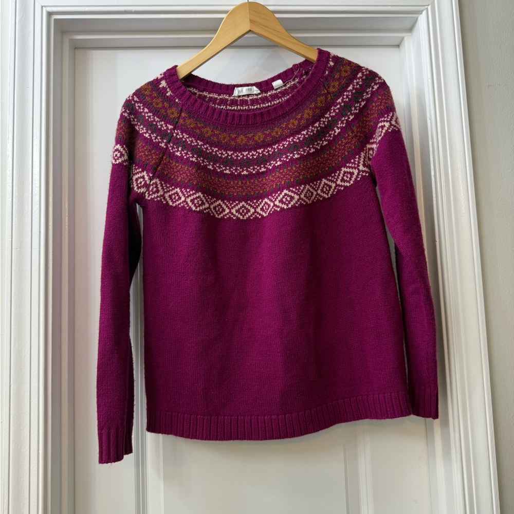 Purple Crew Neck Sweater with Fair Isle Pattern